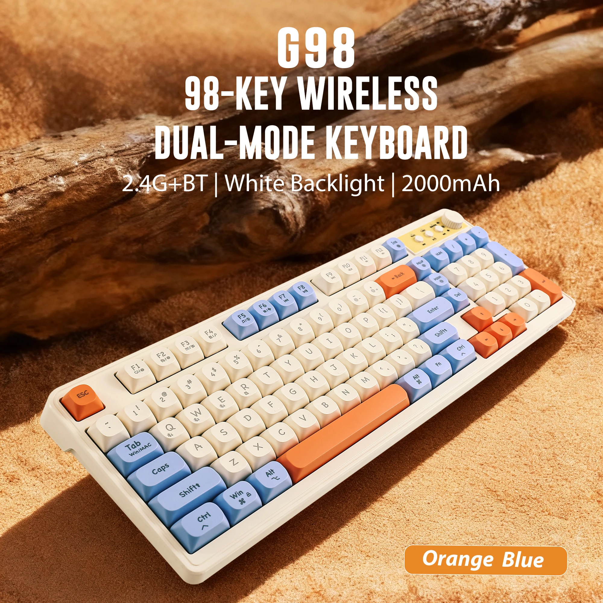Gaming Keyboard Blue Switches - Retro Macaron Dual-Mode Keyboard,BT & 2.4G
