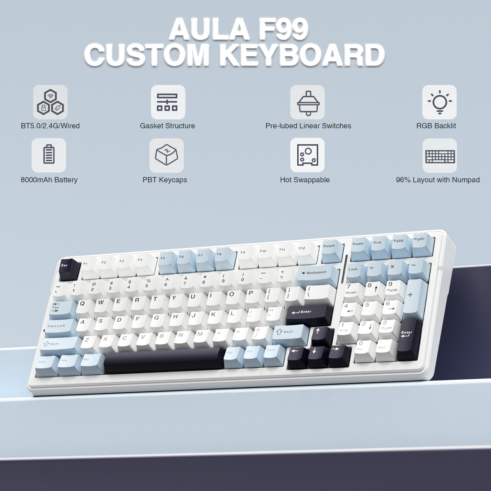 Gaming Keyboard Mobile - AULA F99 Machanical Keyboard Bluetooth 5.0/2.4G