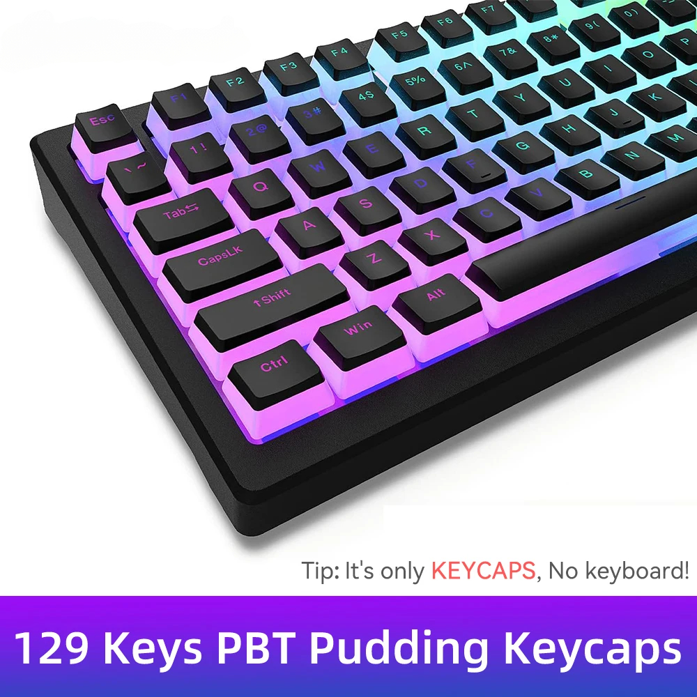 New Pudding PBT Keycaps 129 Ke - مراجعة Gaming Keyboard Blue Switches وسعره