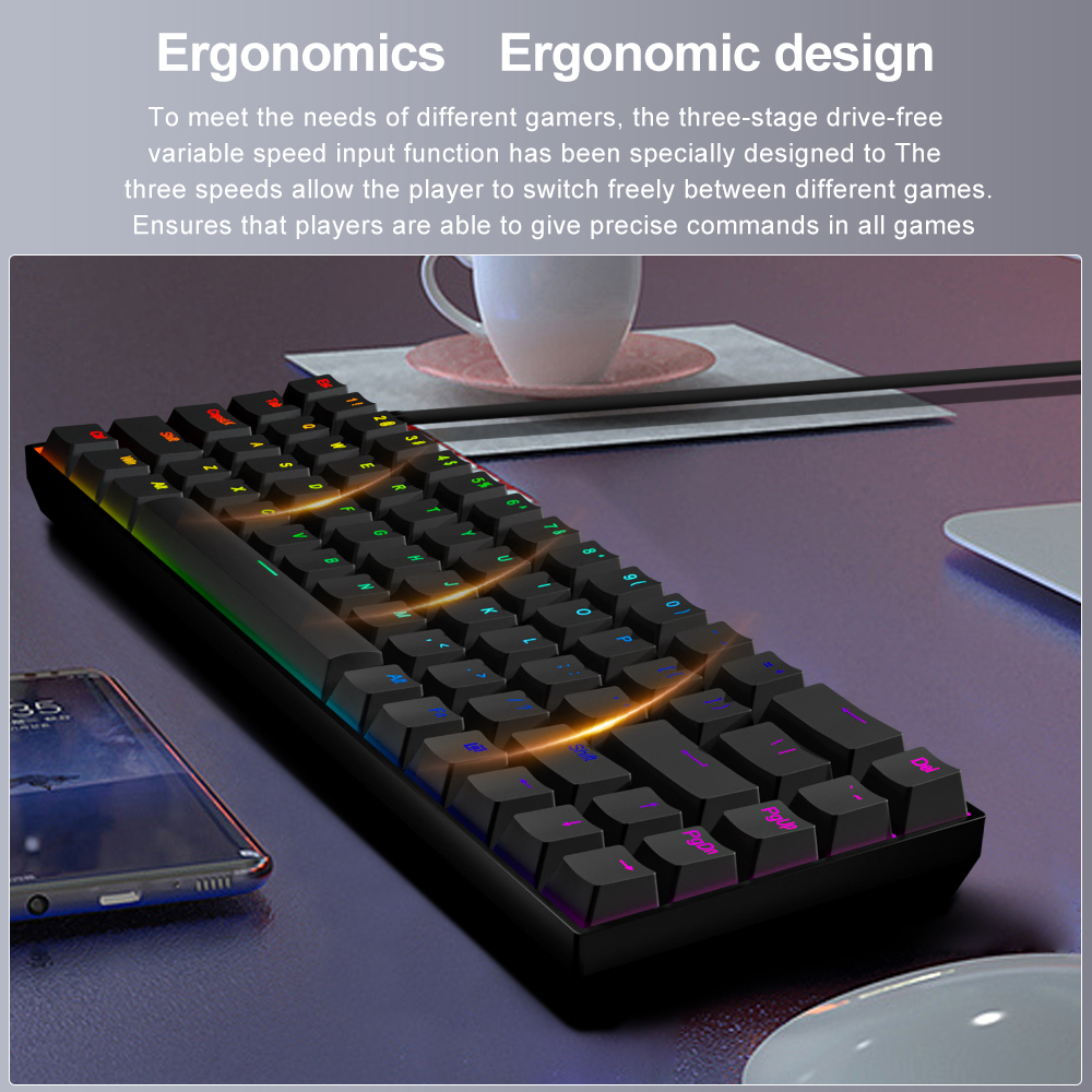E-YOOSO Z686 RGB USB 60% Mini  - مراجعة Gaming Keyboard Blue Switches وسعره