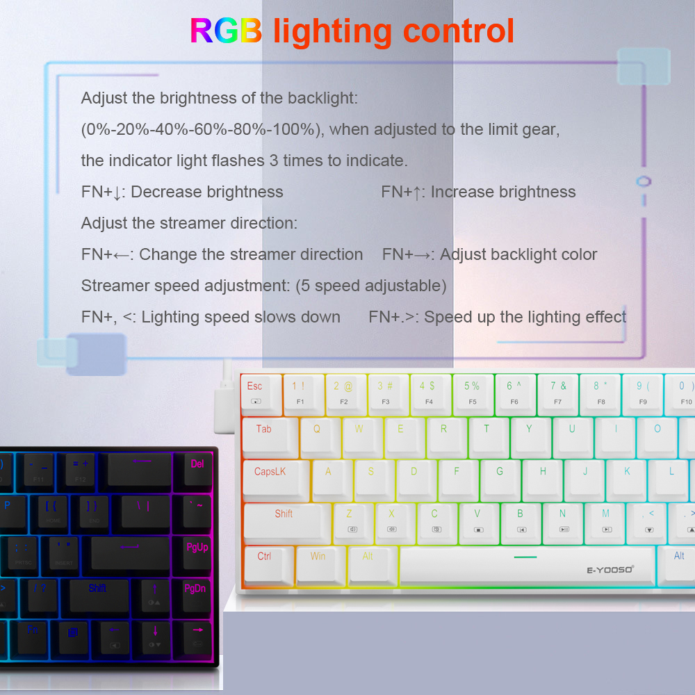 E-YOOSO Z686 RGB USB 60% Mini  - مراجعة Gaming Keyboard Blue Switches وسعره