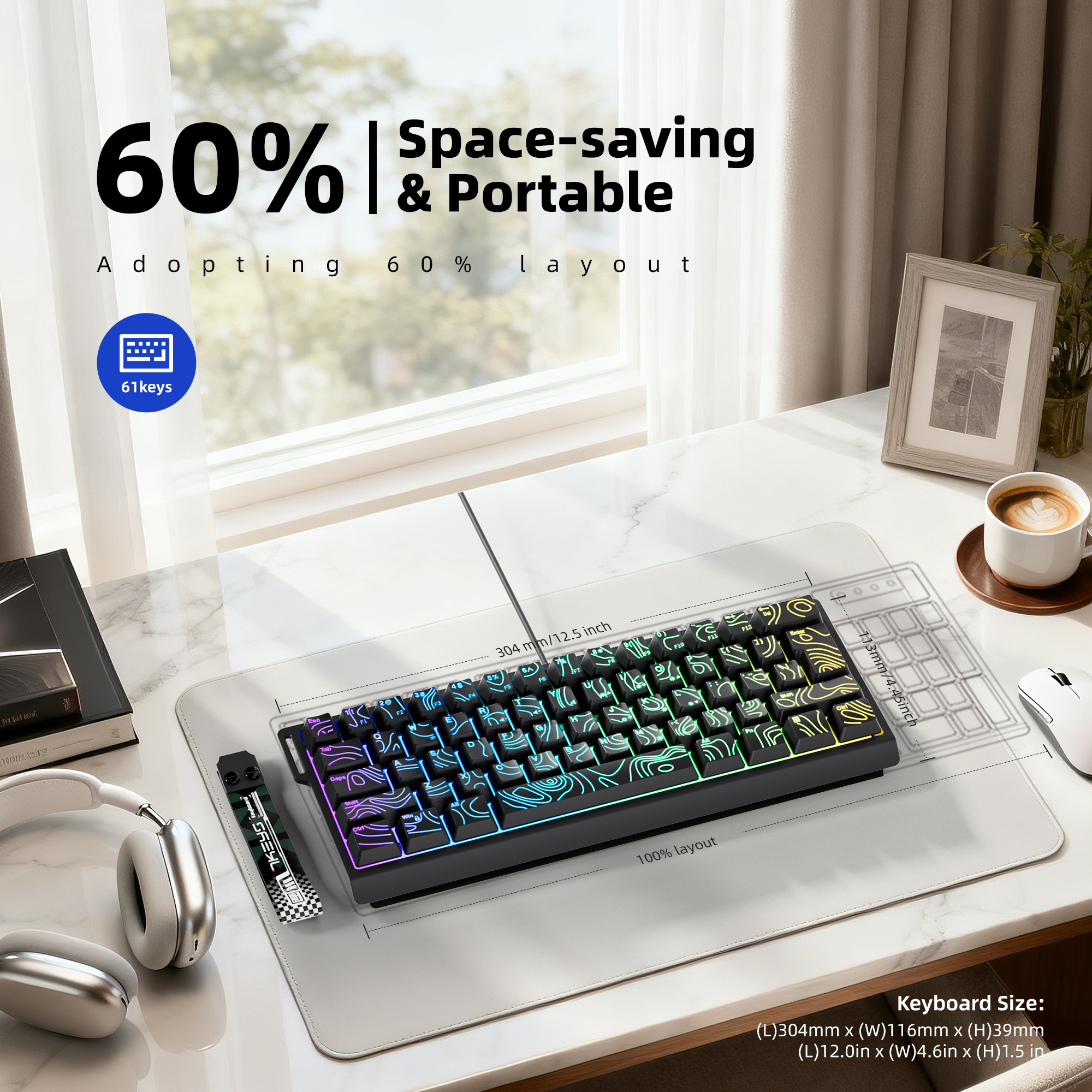 60% compact wired keyboard wit - مراجعة Gaming Keyboard Blue Switches وسعره
