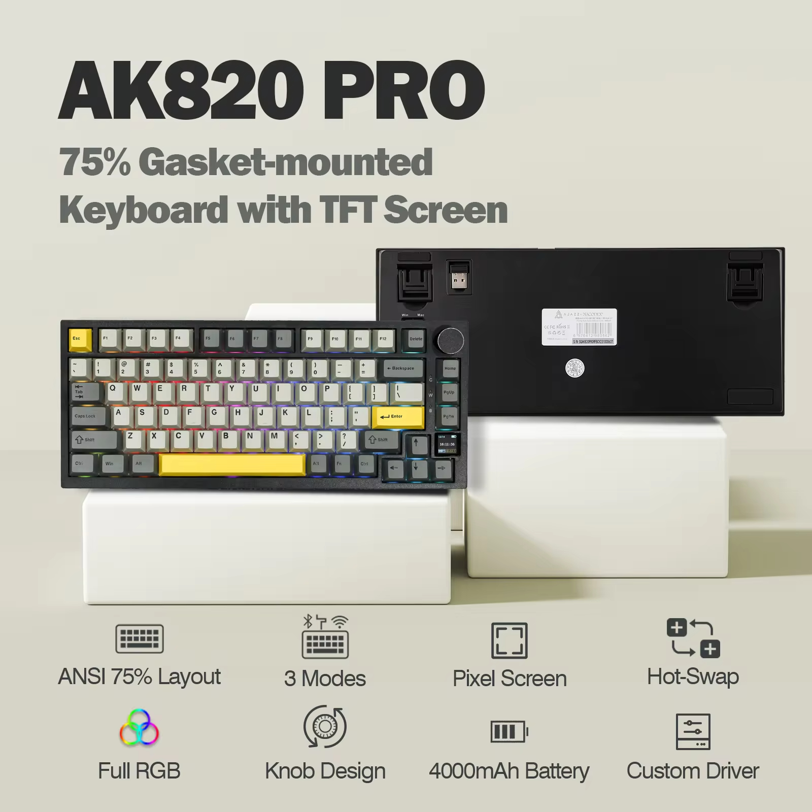 Ajazz AK820 Pro 75% Gasket-mou - مراجعة Gaming Keyboard Mobile وسعره