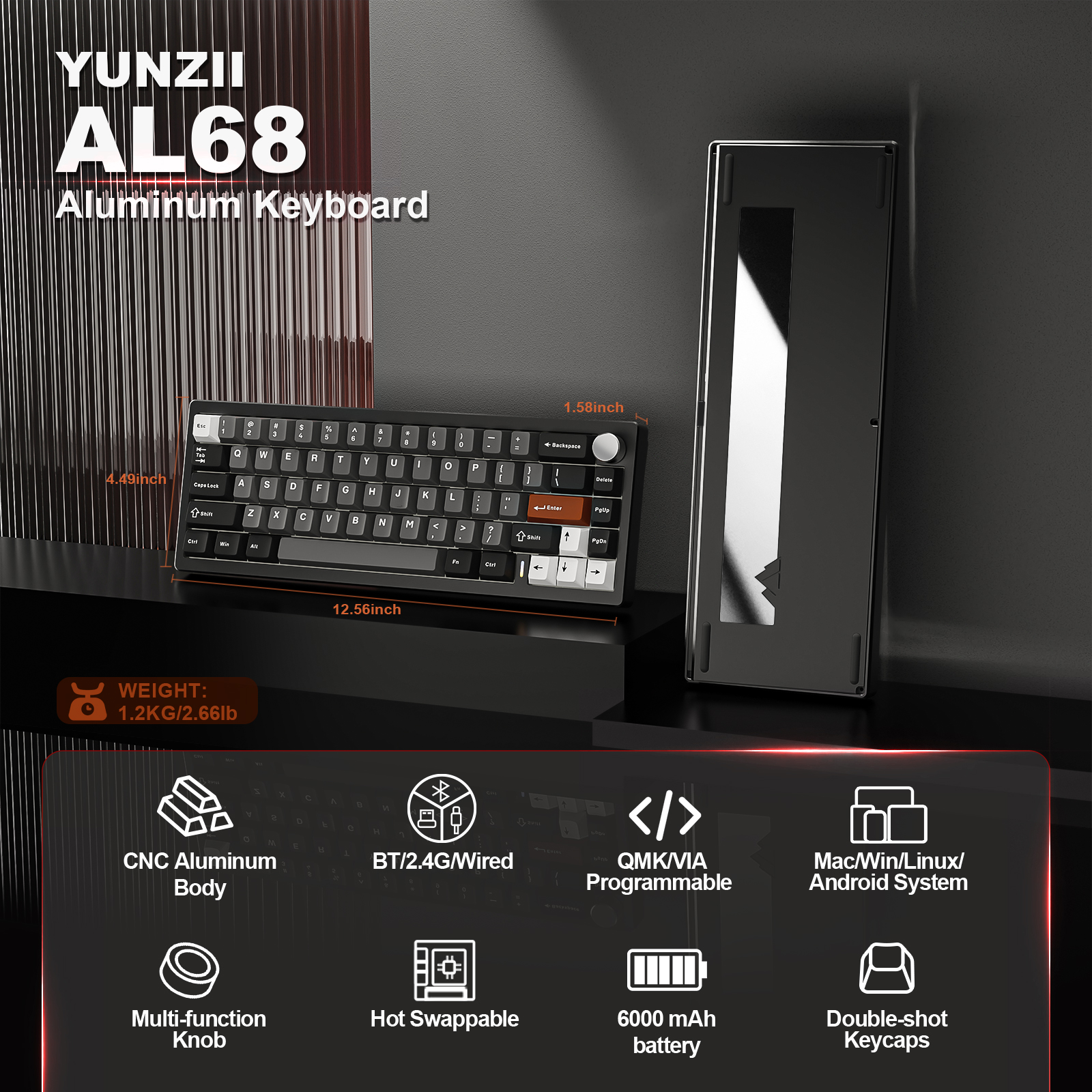 YUNZII AL68 Black QMK/VIA Mech - مراجعة Gaming Keyboard Mobile وسعره