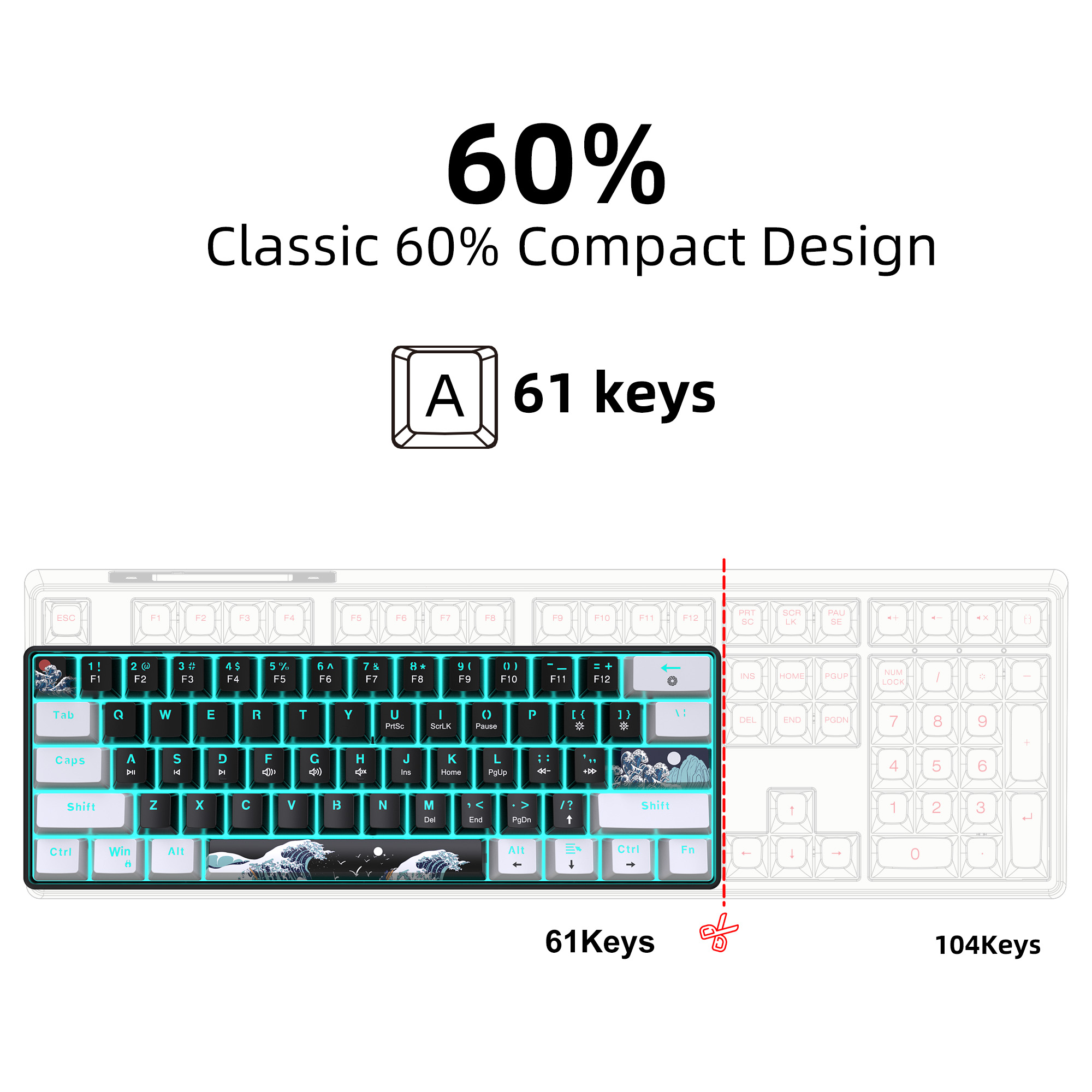 60% Mechanical Keyboard, Gamin - مراجعة Gaming Keyboard Blue Switches وسعره