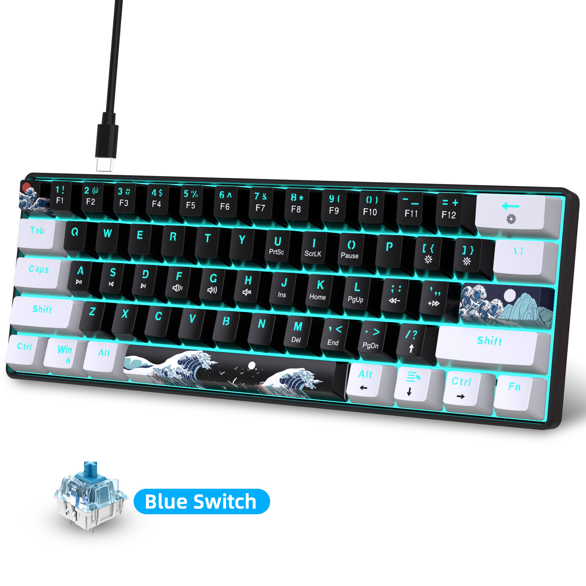 60% Mechanical Keyboard, Gamin - مراجعة Gaming Keyboard Blue Switches وسعره