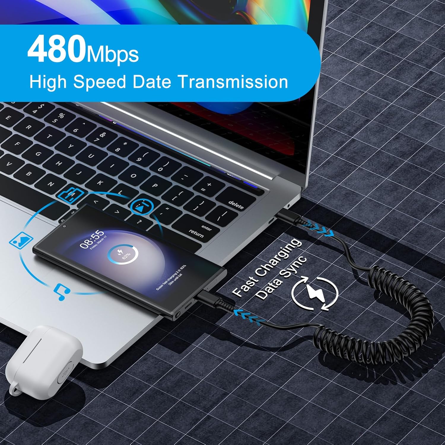 Android Auto USB C to USB C Ca - مراجعة Coiled Usb Cable وسعره