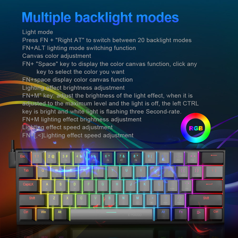 E-YOOSO Z11 RGB USB 60% Mini M - مراجعة Gaming Keyboard Blue Switches وسعره